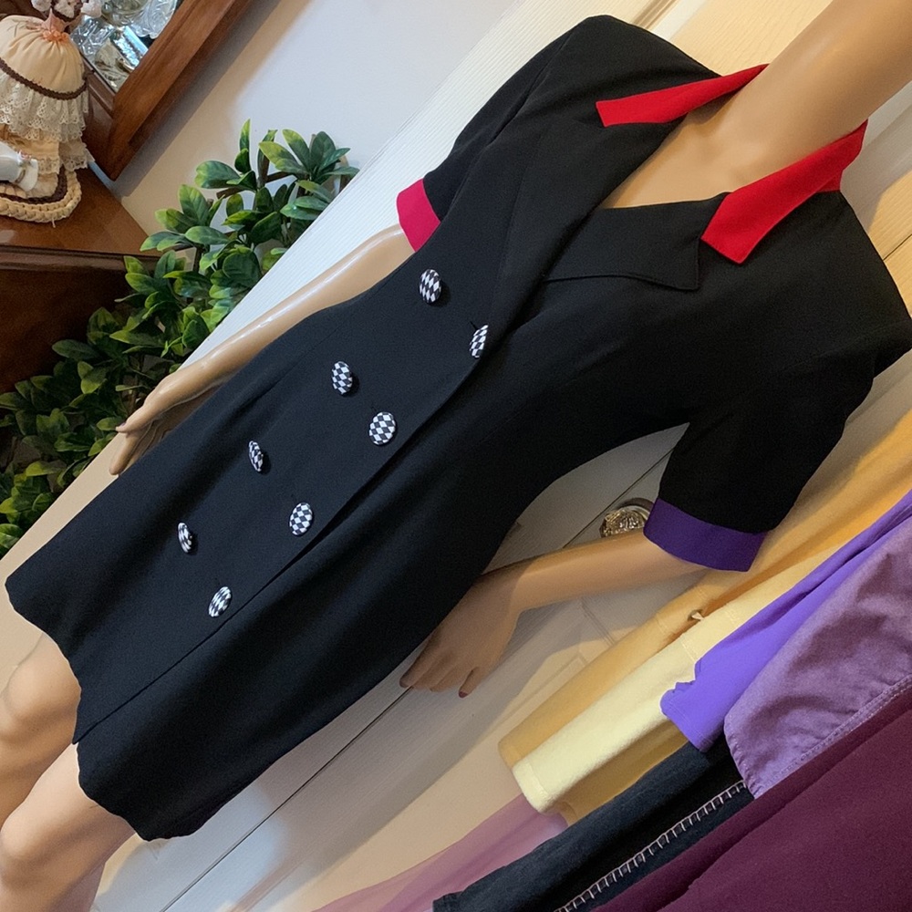 Vtg 80’s mini DRESS purple red black short sleeve New Wave S M